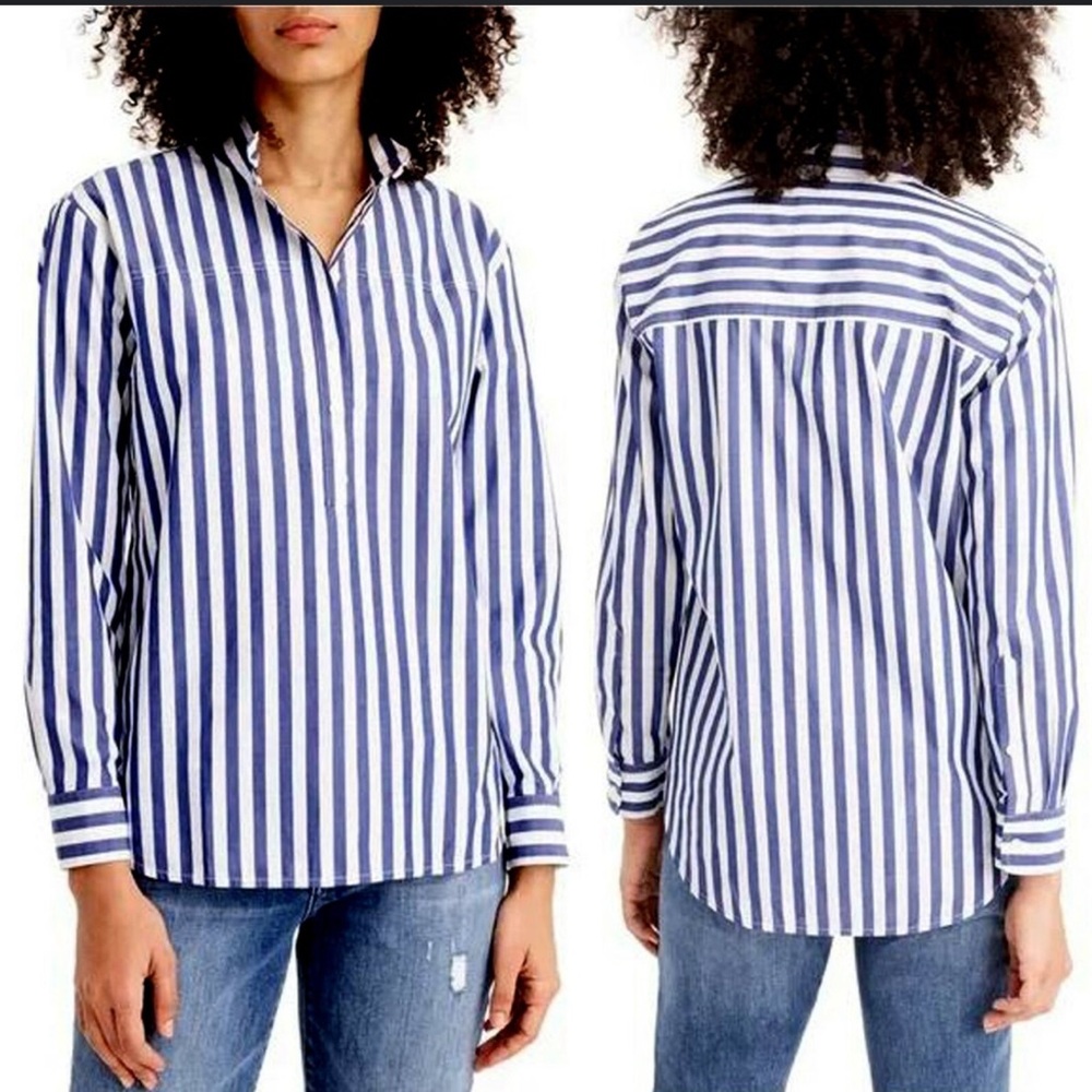 J. Crew Blue and White Vertical Stripe Button-Down Shirt